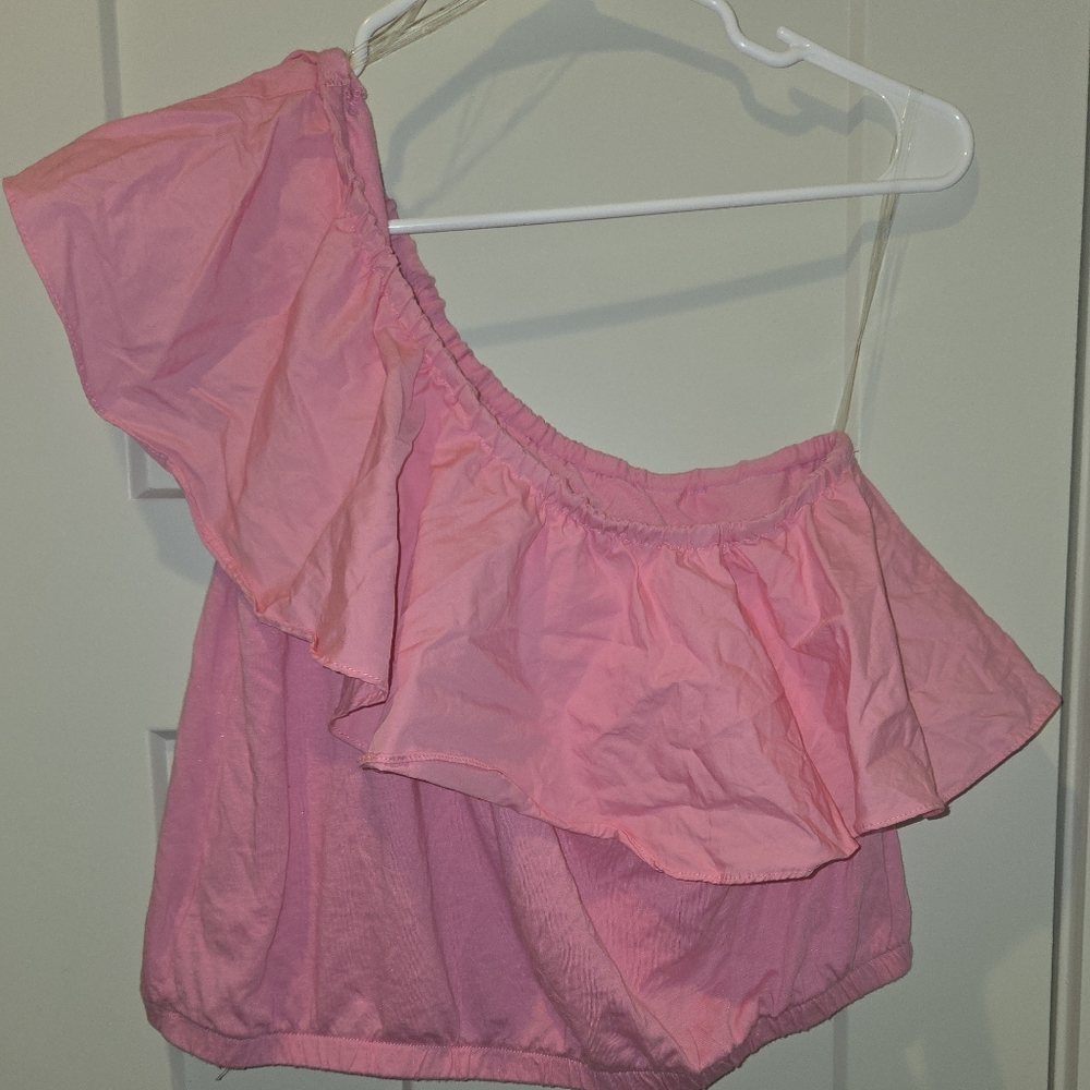 Pink Ruffled One-Shoulder Top - Picture 2 of 4
